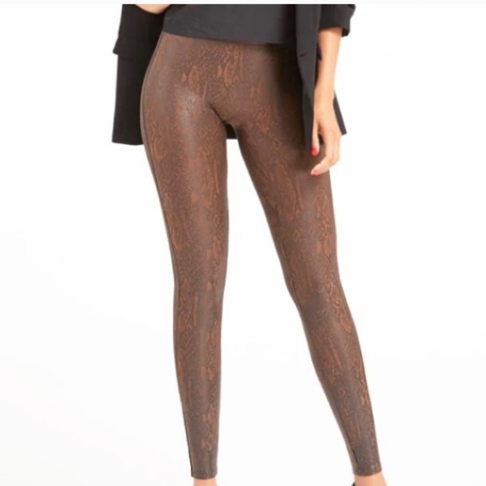 Spanx‎ Ready To Wow Faux Leather Python Snake High Rise Waisted Leggings Size L